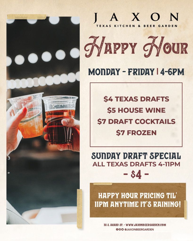 Jaxon happy hour menu
